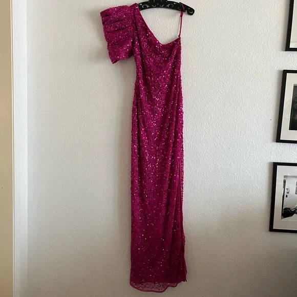 MacDuggal 10912 Elegant One-Shoulder Pink Dress - Picture 5 of 9